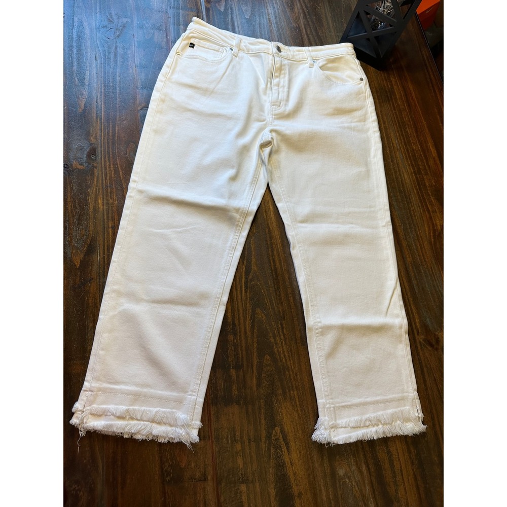 KanCan‎ Maurices Womens White Wide Leg Raw Fringe Hem Jeans Size 31